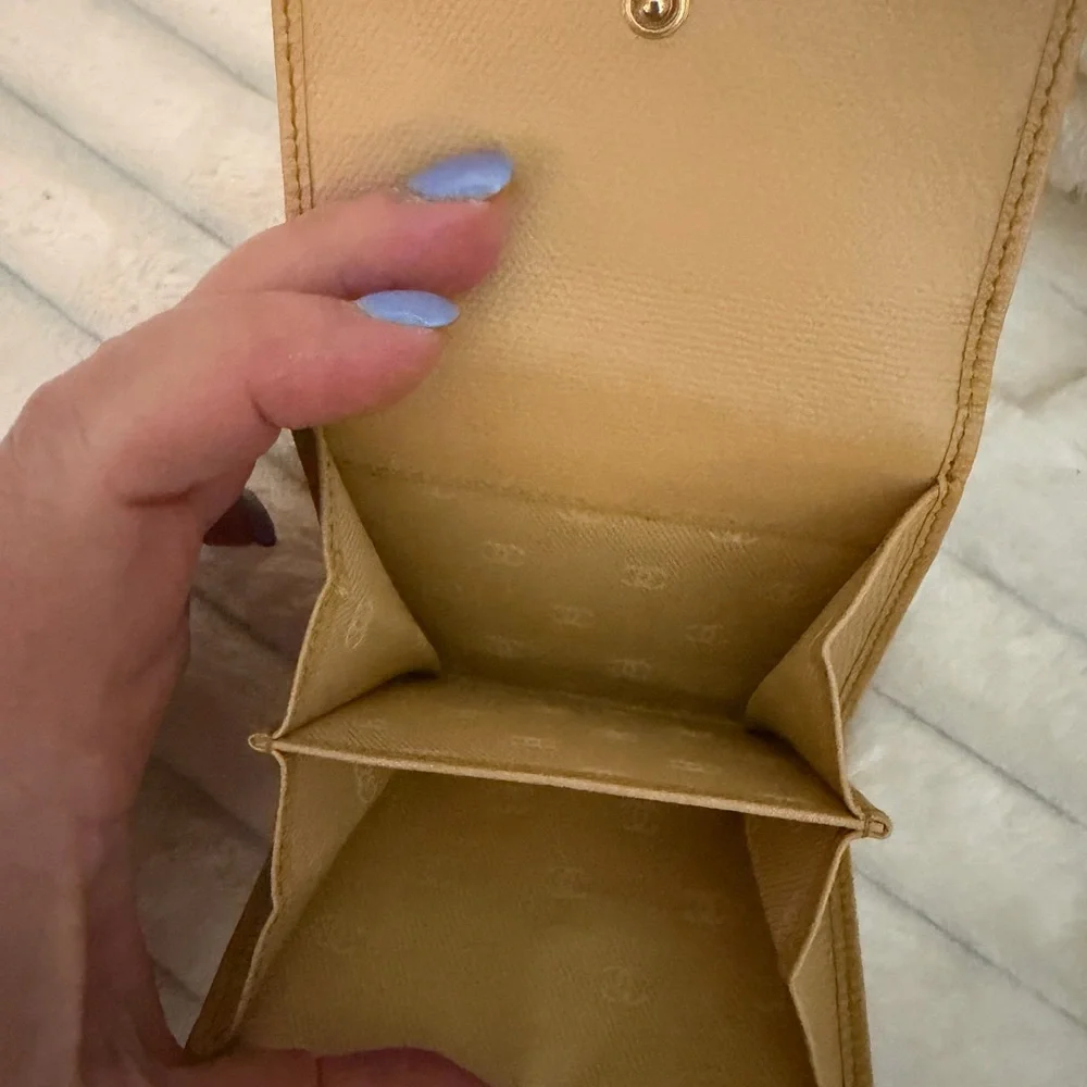 CHANEL Compact Caviar Coco Button Trifold Wallet